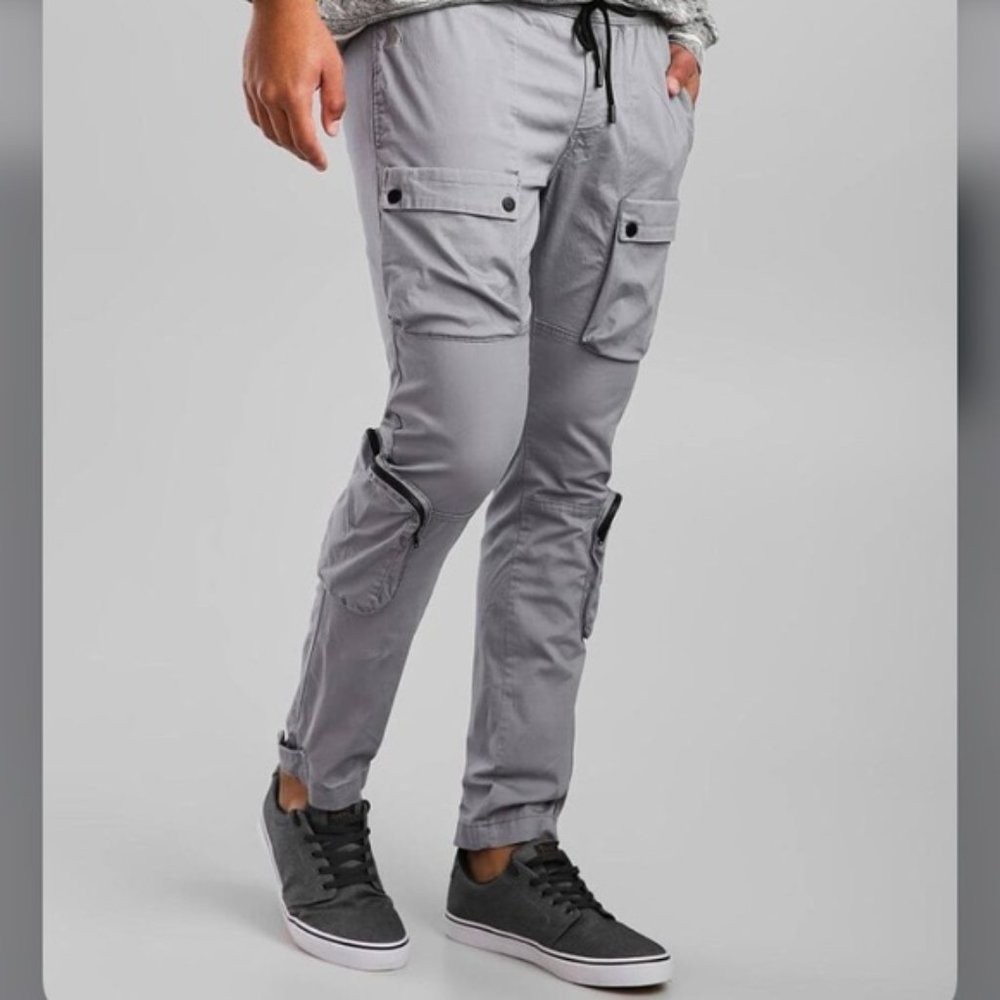 Men's Gray Cargo Pants with Drawstring Waist